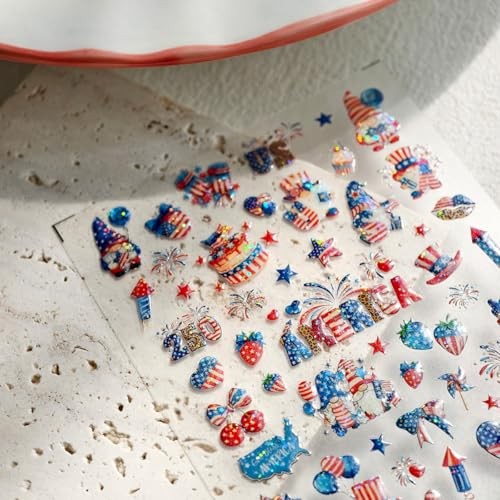 1 Sheets Independence Day Nail Stickers 5D Embossed 4th of American Flag-20