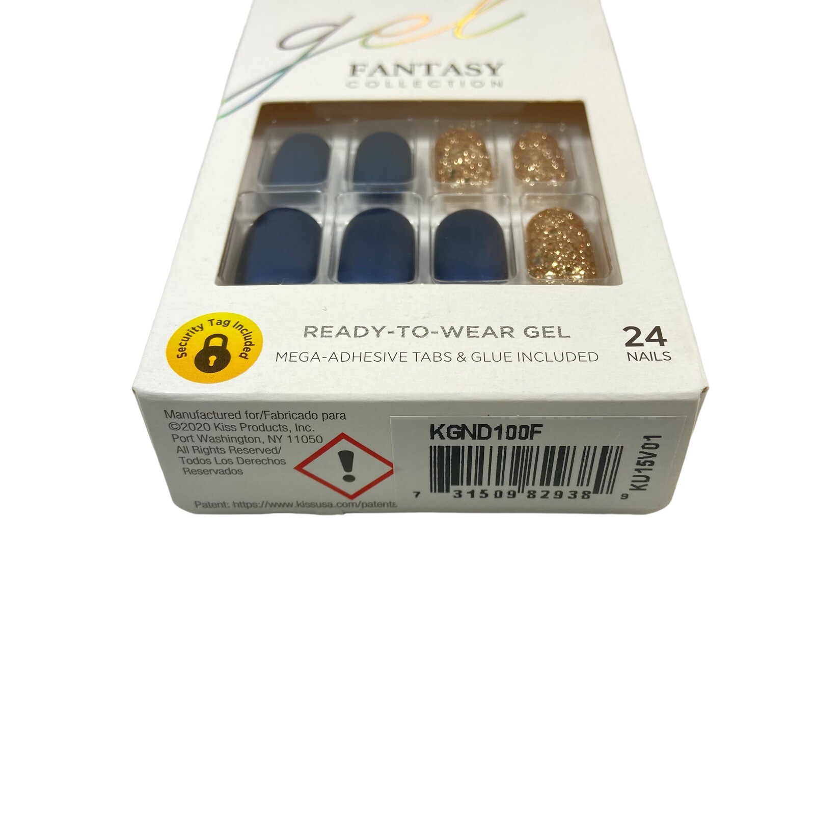 NEW Kiss Nails Gel Fantasy Press Glue Manicure Short Gel Matte Blue Gold Glitter