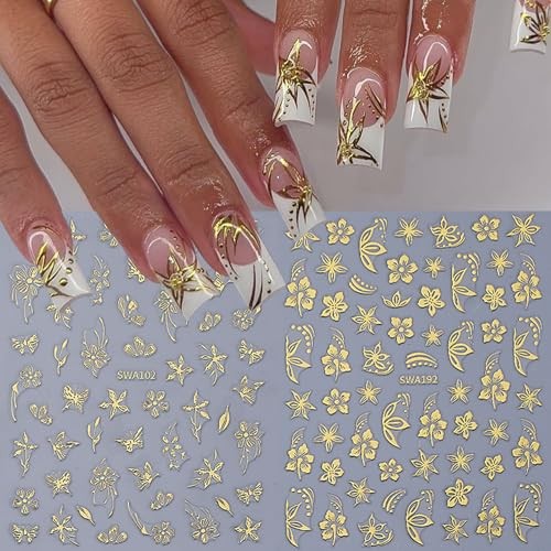 Flower Nail Stickers for Nail Art 12PCS Nail Decals 3D Self Hibiscus Flowers
