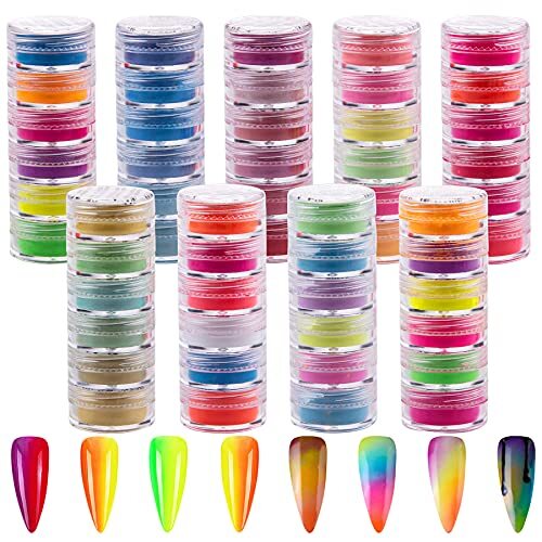 9 Set 54 Colors Luminous Pigment Nail Powder Flourescent Glow In The Dark Makeup