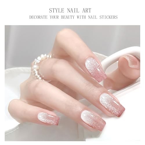 Gel Nail Stickers Pink Cream Semi Cured Gel Nail Strips Wraps UV/LED Nails
