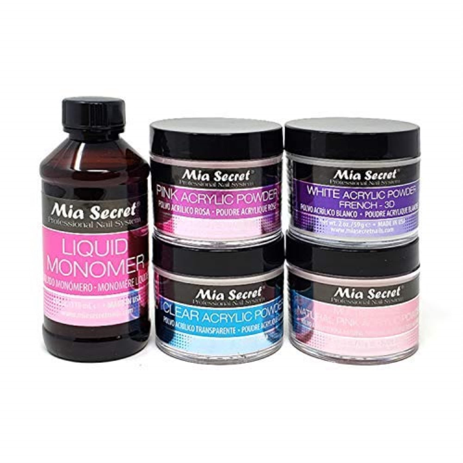 Mia Secret Acrylic Powder Set with Liquid Monomer 5 Piece Pink Clear White