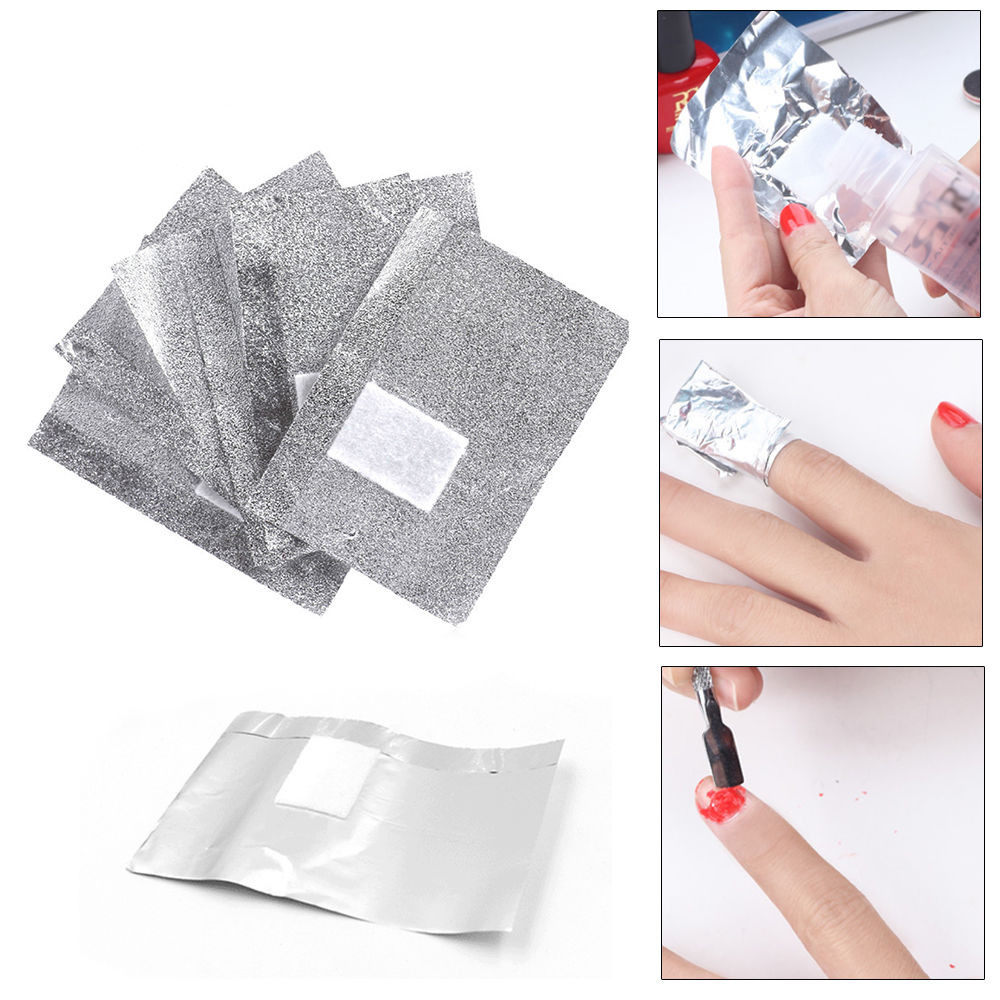 100 Pcs Aluminium Foil Nail Art Soak Off Acrylic Gel Polish Nail Wraps Remover