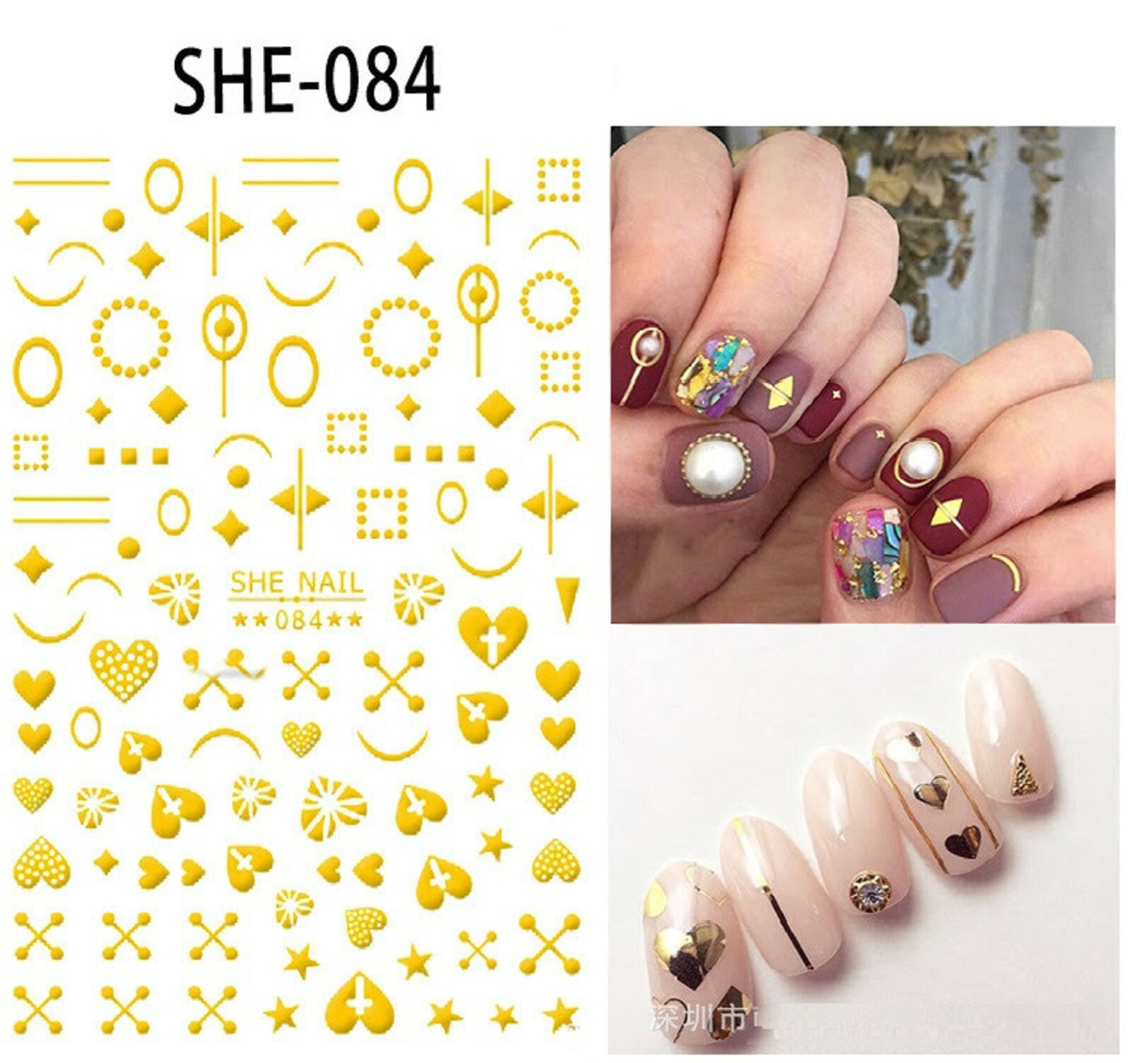 New 35 Styles 3D Gold/Silver Nail Art Sticker Rose Flower Circle Star Line Decor