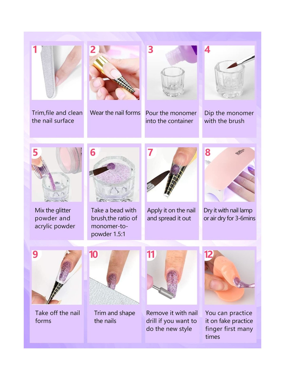 Professional Acrylic Nail Kit for Beginners – 42 Colors Glitter Pow… Fast Ship