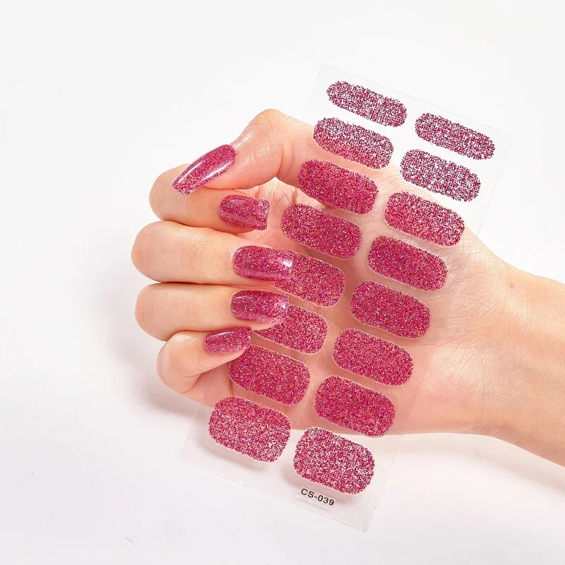 16 Strips Patch Full Cover Wraps Gel Nail Sticker UV Lamp Semi-Cured Manicure