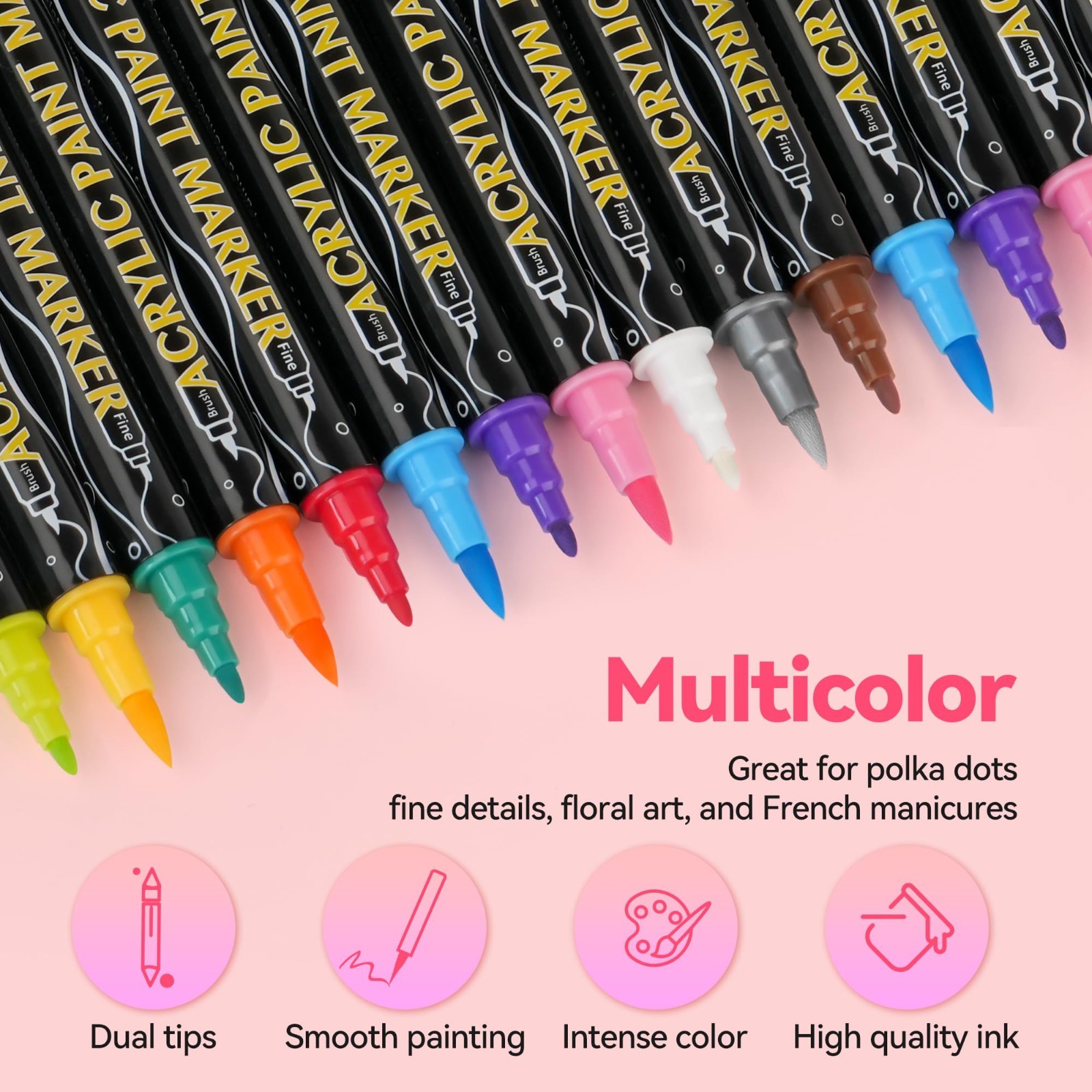36 Colors Nail Art Pens Set – Dual Tip Quick-Dry Acrylic Paint Markers for DIY 3