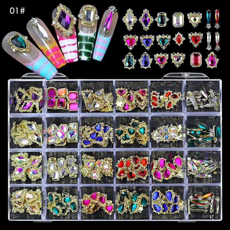 Nail Art Rhinestones Kit 3D Alloy Gems Crystal Nail Art Decorations Diamonds DIY
