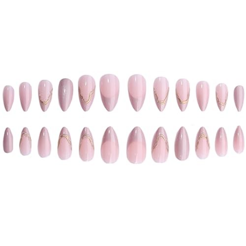 French Tip Press on Nails Medium Almond Fake Nails Sparkly False Nails Style12