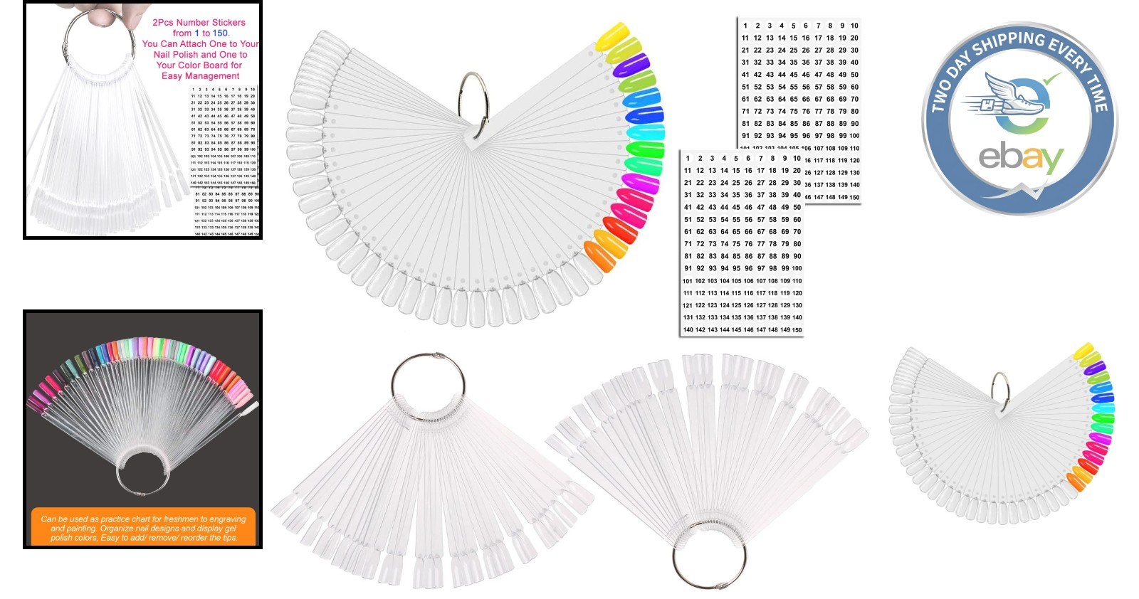 150-Count Nail Swatch Sticks with Ring – Perfect for Art Practicing & Display