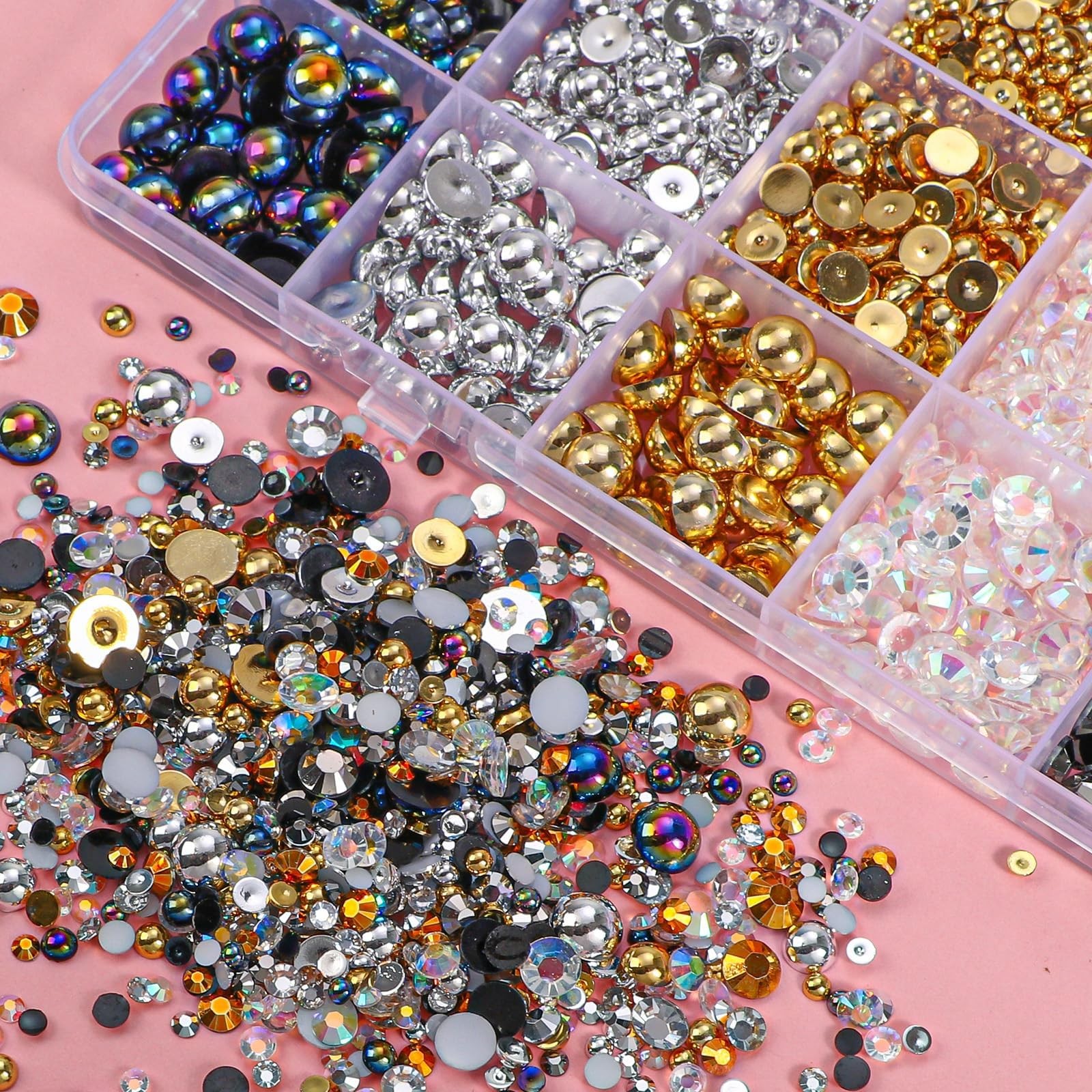 22000 Pcs Mixed Black Silver Gold Flatback Pearls and Rhinestones Bedazzling …