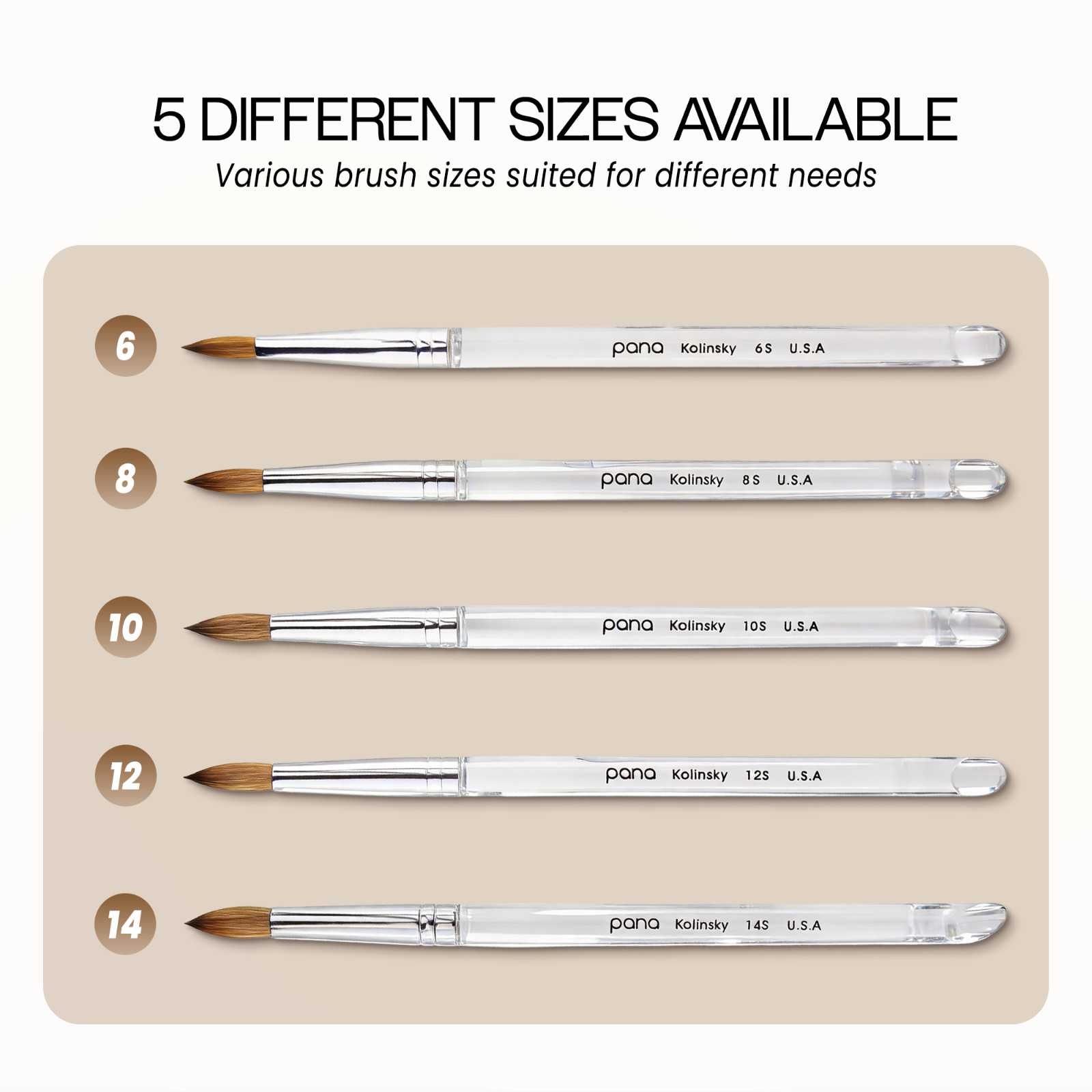 PANA Finest 100% Pure Kolinsky Nail Art Brush with Acrylic Handle, Size 6 to 22