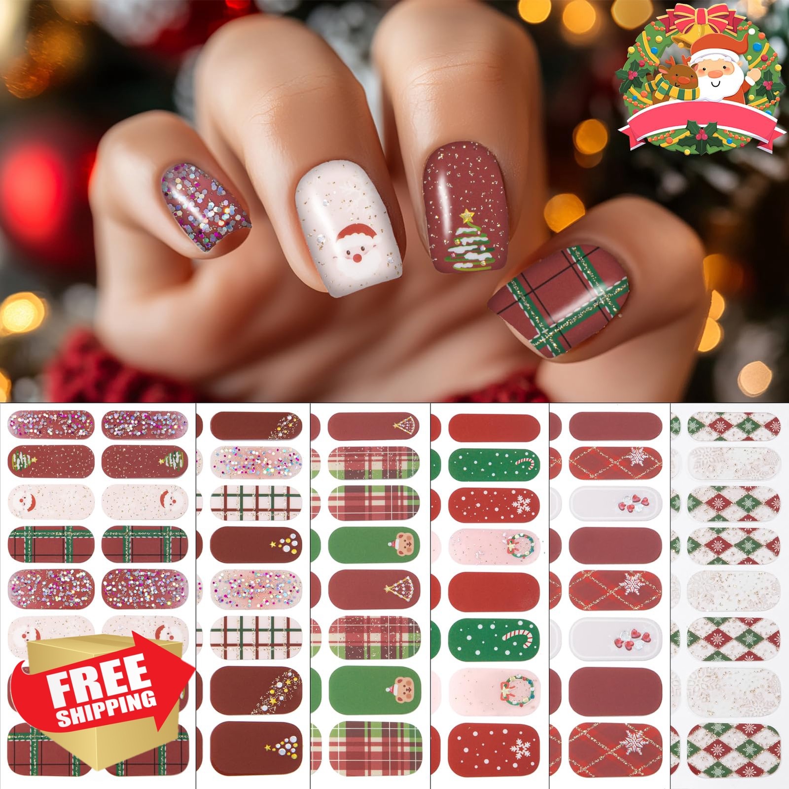 winthrop Christmas Nail Wraps Glitter Snowflake 6 Sheets