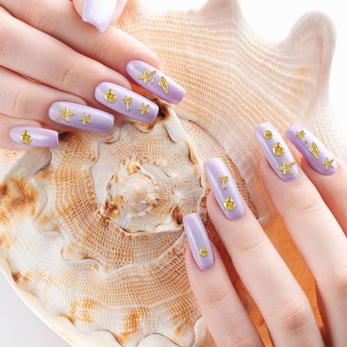 Pndeyo 2 Boxes Ocean Theme Nail Charms, Sea Beach Starfish Seashell Nail Gold