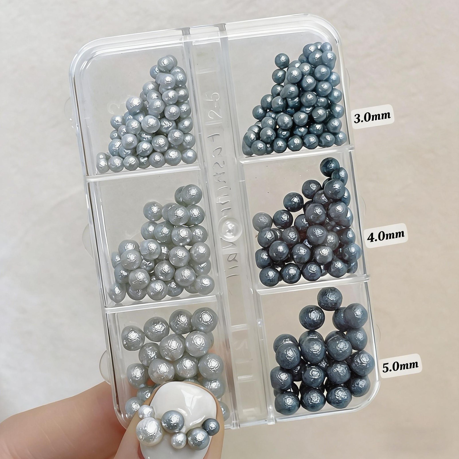 6-Grid Lunar Surface Crinkle Pearl Set, Multi-Color Wrinkled Nail Beads Art