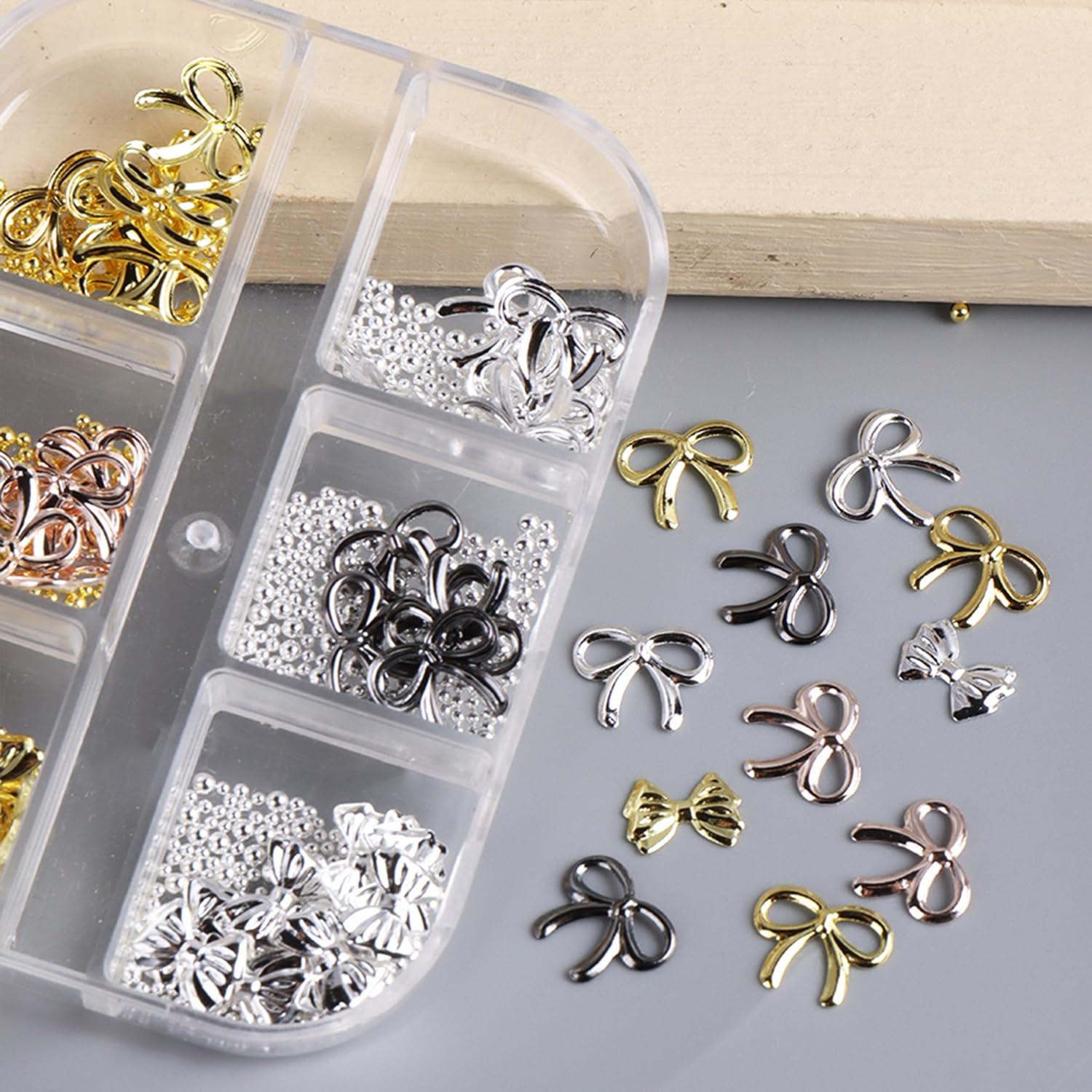 3D Metal Alloy Bow Charms for Nail Art – Gold & Silver DIY Accessories