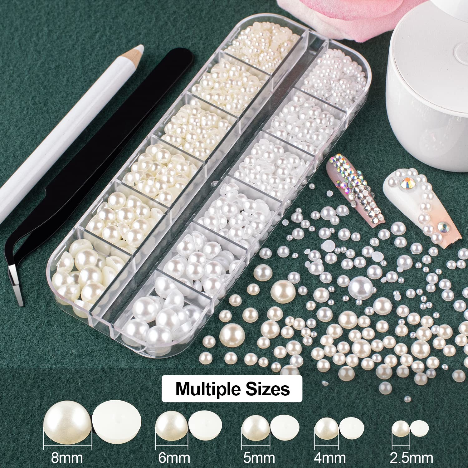 Flat Back Rhinestones&Pearls Kits Round Glass Crystal AB&Transparent White Ge…