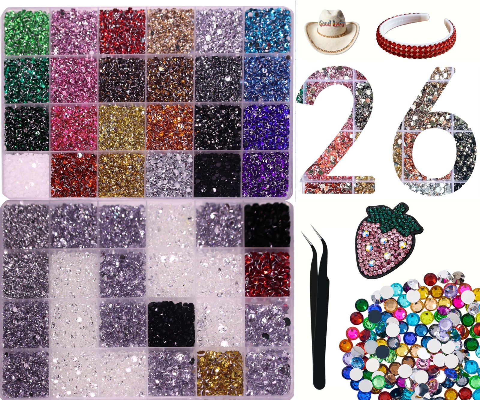 35000 Pcs Rainbow Rhinestone Gemstone Set for Bedazzling Kit,26 Colors 26mm F…