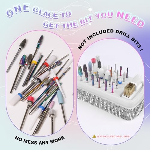 2 in 1 Nail Drill Bits Holder: 30 Holes Nail Bits Organizer White-Rectangle