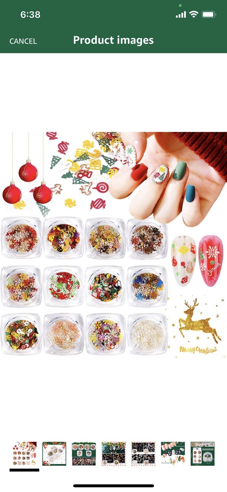 Kalolary-12 boxes Christmas Sequins Nail art Decals AND Goody Scrunchie Pink