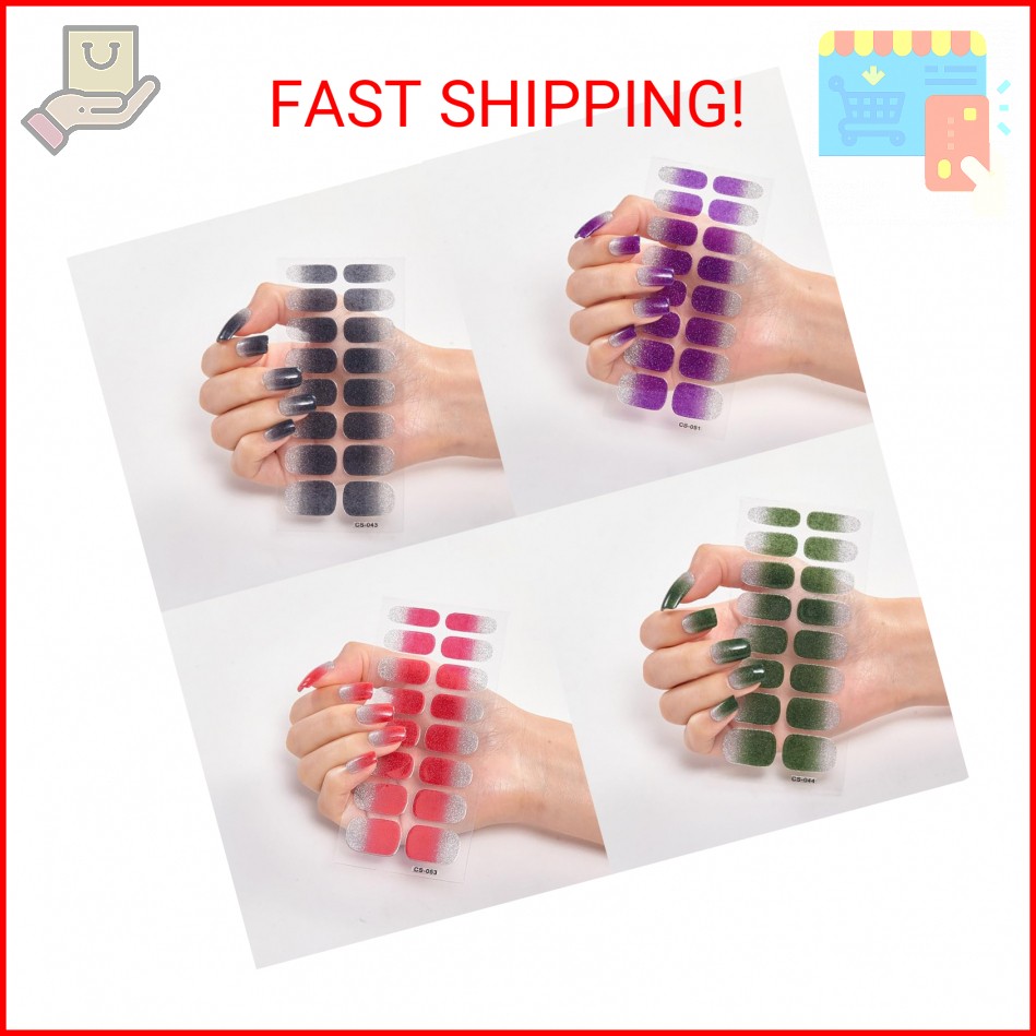 8 Sheets Semi Cured Nail Polish Strips Glitter Gel Nail Stickers for Nail Art So