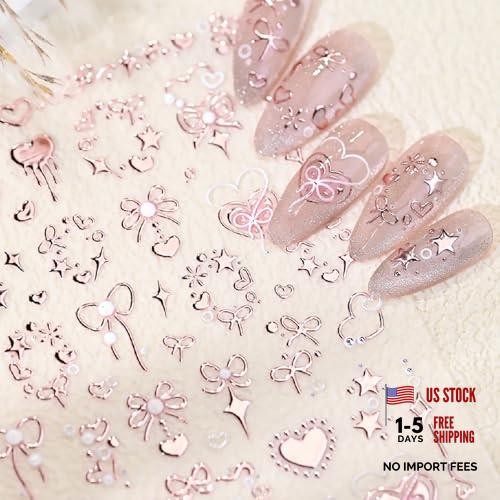 Valentine’s 5D Embossed Nail Art Stickers – Romantic Rose Gold & Pink Nail