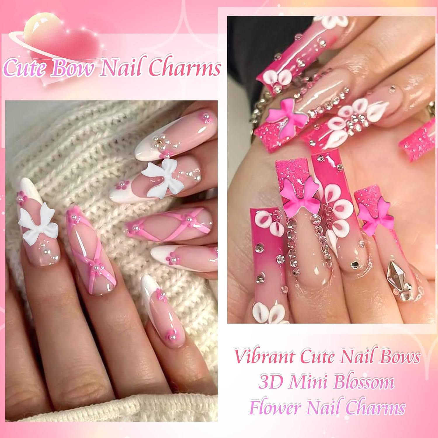 Colorful Bow Nail Charms 6 Colors Mini Flower Nail Art Charm Resin Bowknot Nail