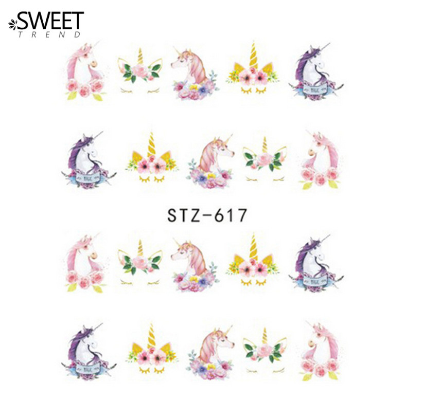 9Pcs Nail Art Water Transfer Sticker Unicorn Mermaid Children Tattoo Decals NS48