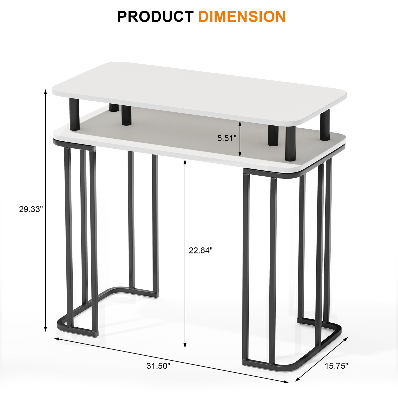 2-Tier White Manicure Table Nail Desk Rectangular Minimalist for Salons