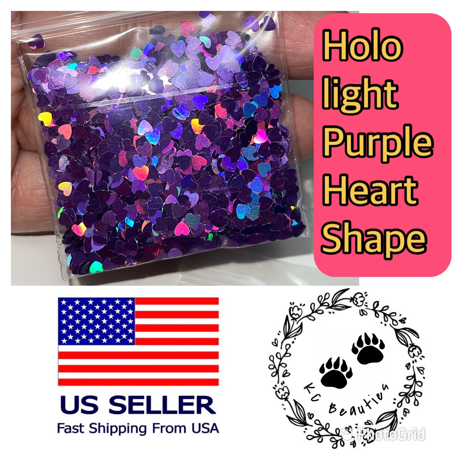 Holographic Light Purple Heart Glitter Nails Festivals Craft Tumbler Epoxy 1oz