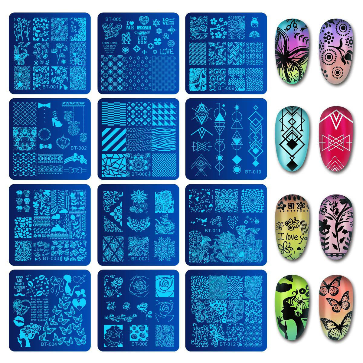 Nail Stamping Plates Set 12Pcs Nail Plates 1Stamper 1Scraper 1Storage Bag Nail P