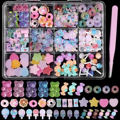 3D Candy Nail Charms for Acrylic Nails, Multi Color Lollipop Donuts Bears
