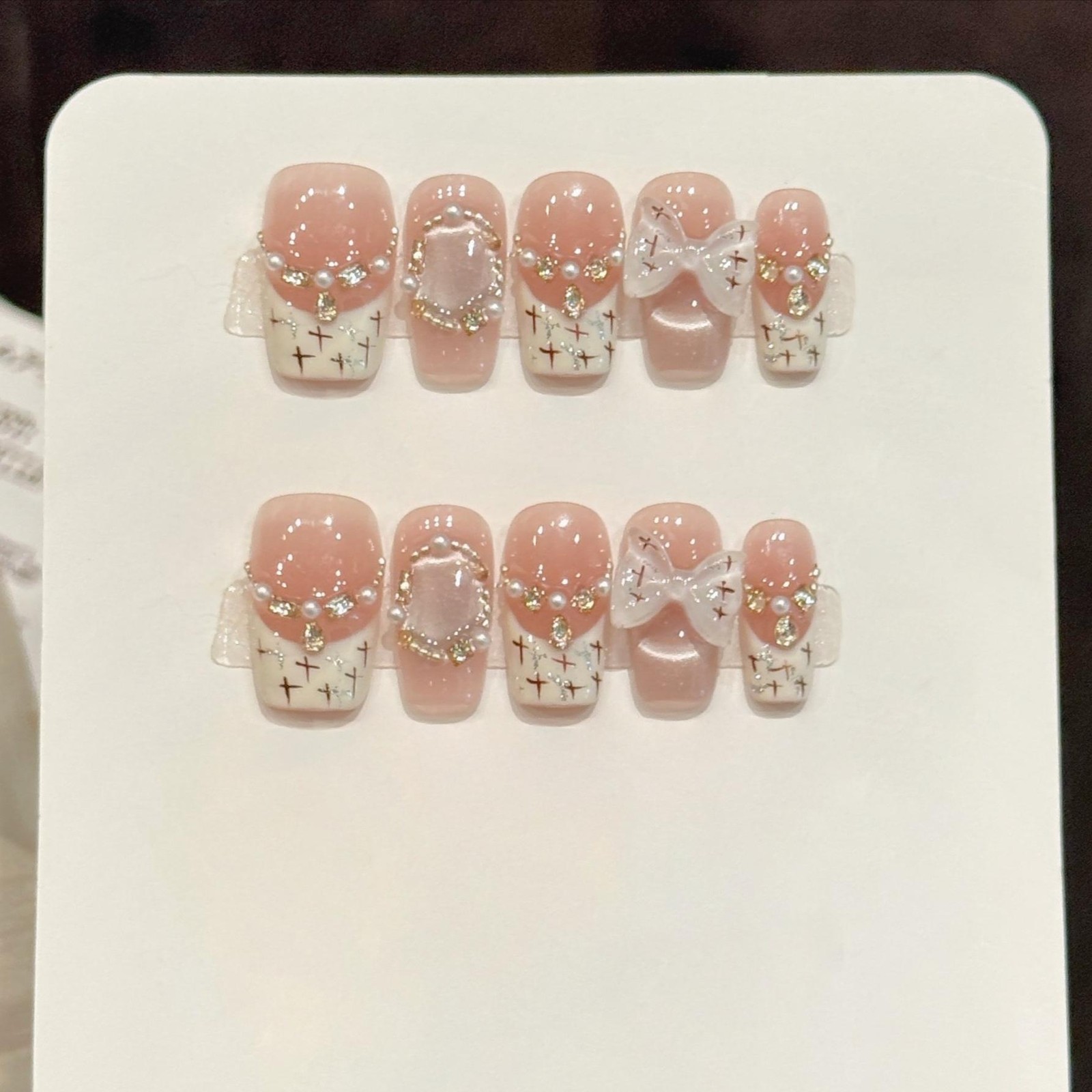 10pcs Cute Medium French Ballet Nails Cartoon Graffiti Pentacle Stripes Handmade