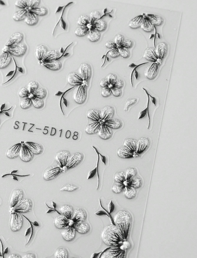 Relief Laser Glitter Flower Nail Art Sticker 5D Embossed Self Adhesive DIY NH27