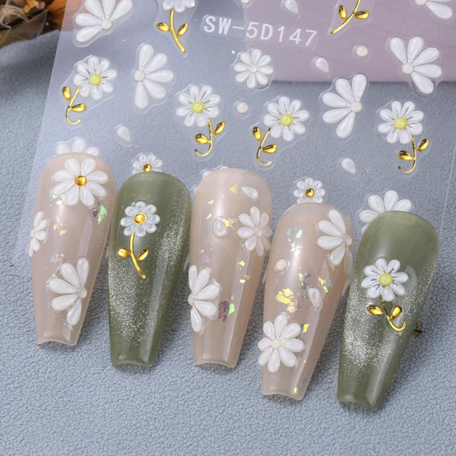 5D Embossed Flower Nail Art Stickers Self Adhesive Nail Decals Colorful Flowe…