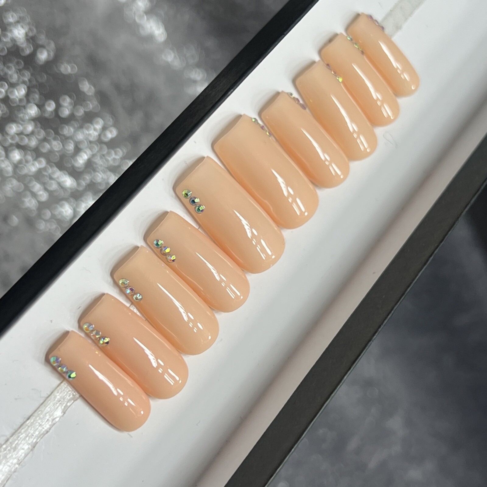 🍑🐮 CUSTOM Hard Gel Press On Nails, ORANGE CREAM NUDE BLING 10p FULL SET W Kit