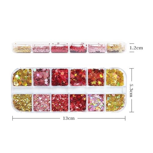 12 Grids Fall Nail Glitters 3D Gold Maple Leaf Nail Sequins with Glitter Gold