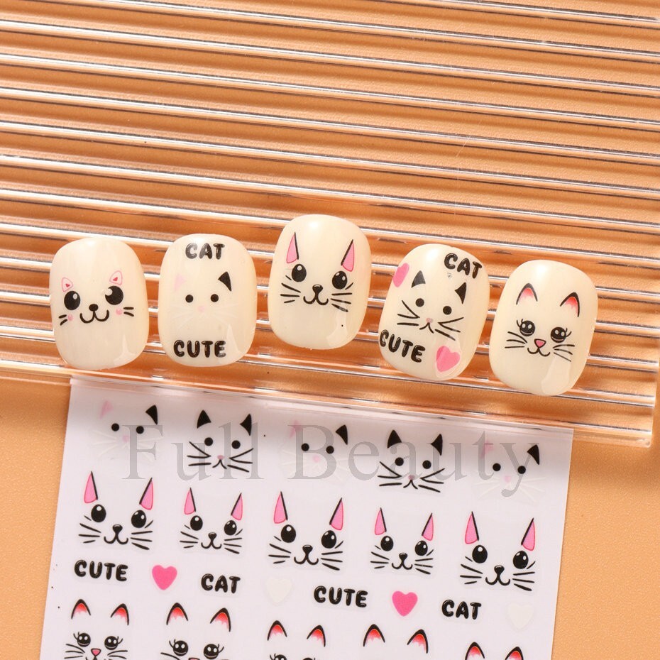 Cat Kitten Meow Animal Print Nail Stickers Decals Decoration Waterproof DIY NS53