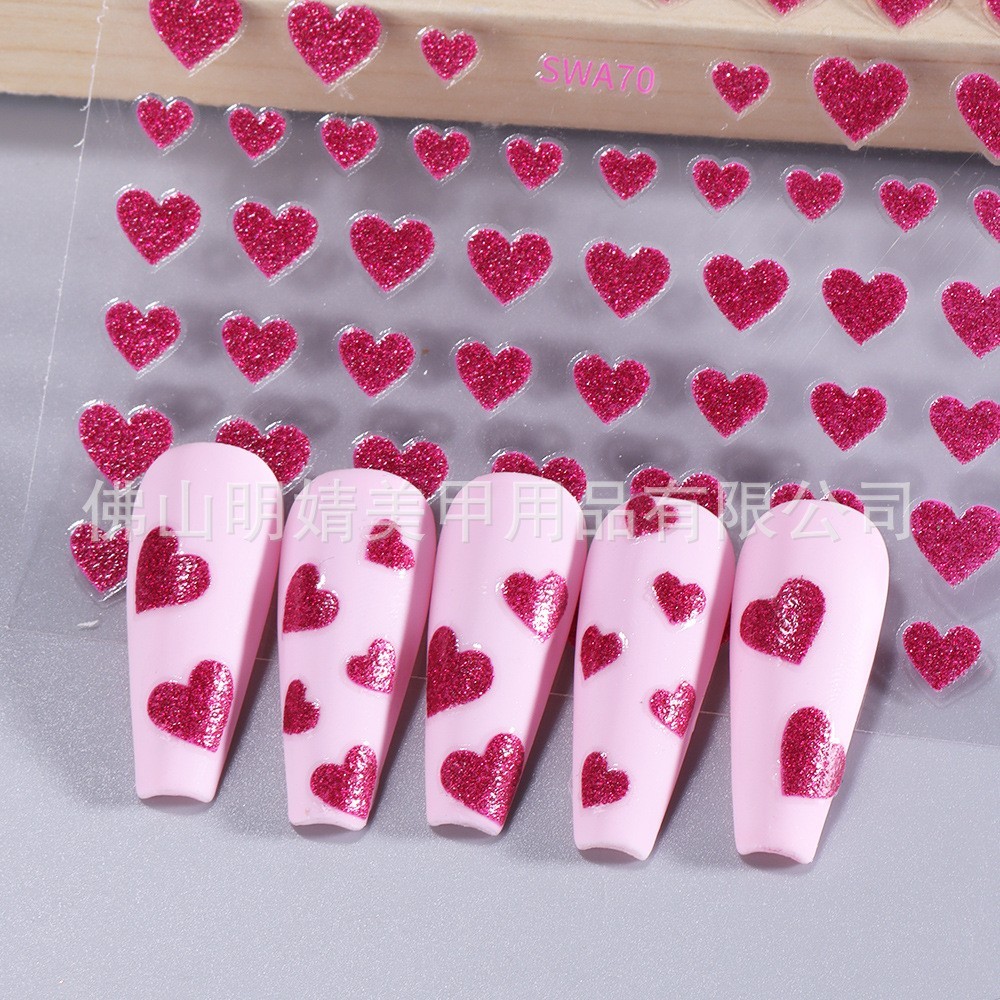 3 Sheets Nail Art Sticker Glitter Heart Valentine Decals Manicure DIY Peel NH28