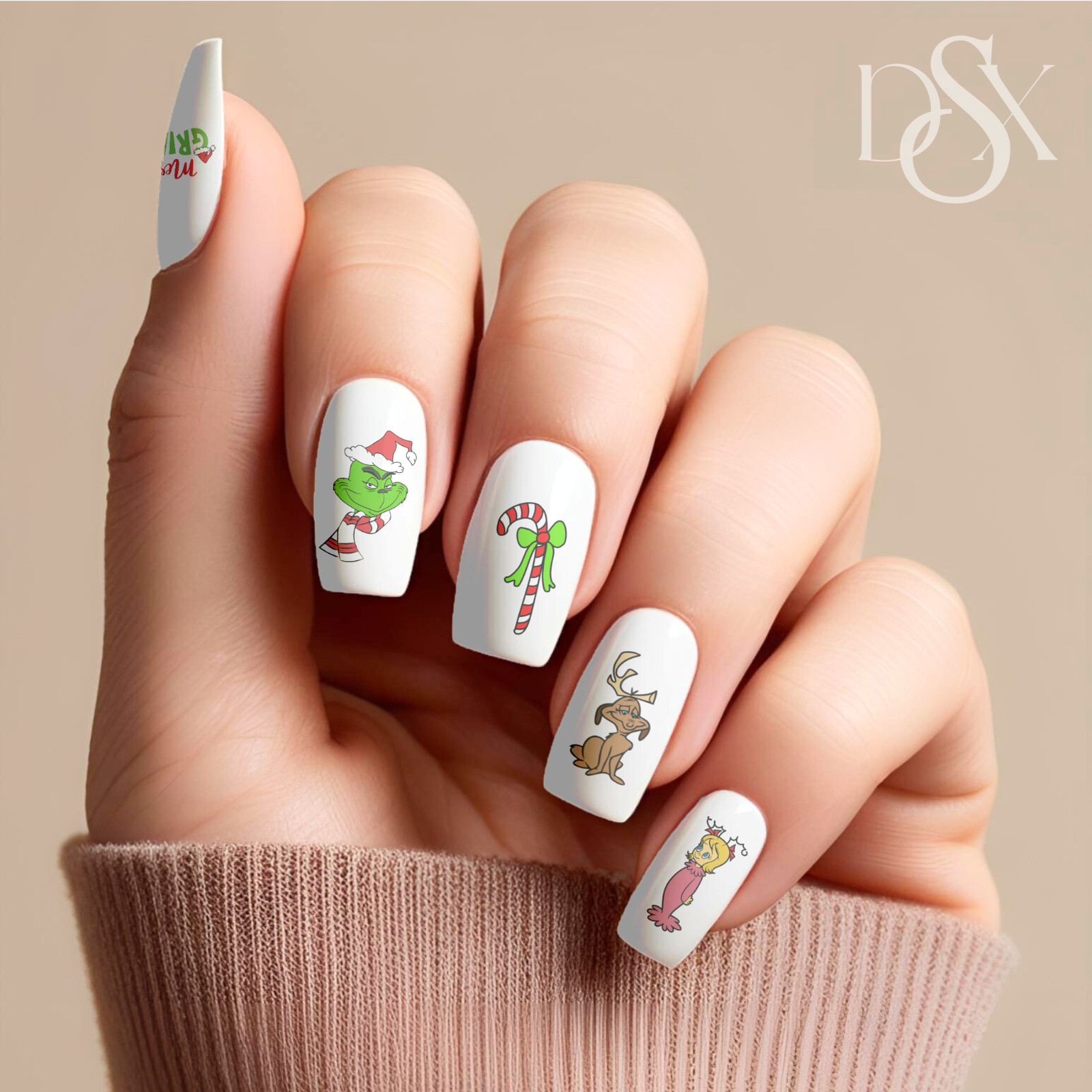 Grinch Crew Holiday Christmas Nail Decals Water Transfer Clear Overlay
