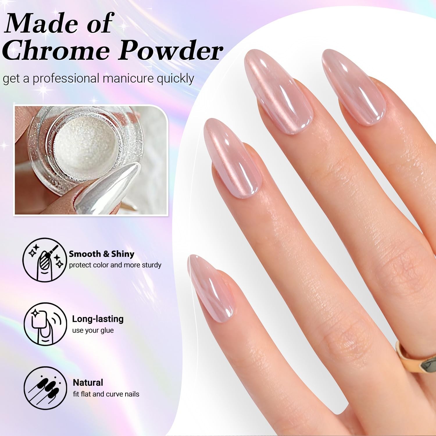 Glazed Donut Silver Gray French Tip Press on Nails Almond, Brown French Chrome N