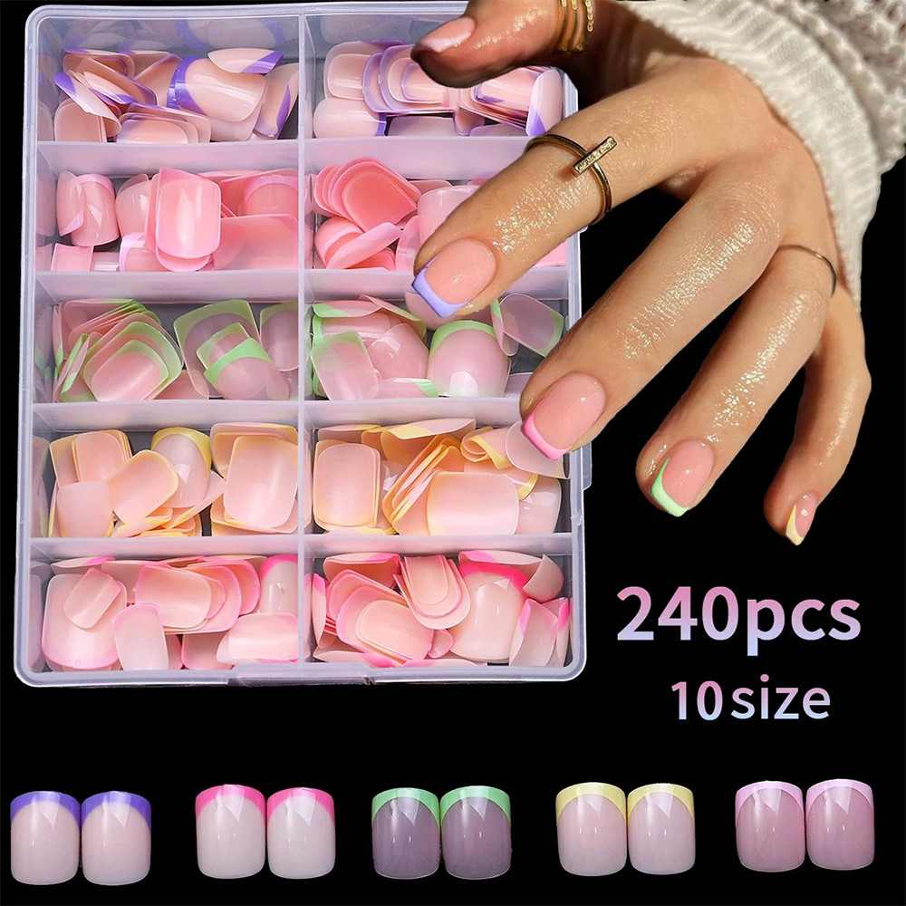 240/120Pcs Colorful French Press On Nails Short Square Full Cover Fake Nail Tips