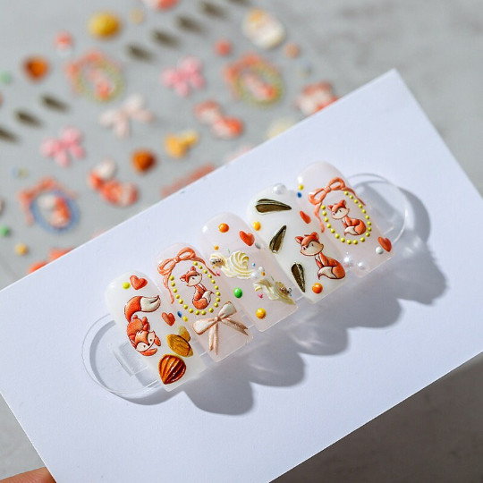 5D Cartoon Foxes Nail Stickers, Nail Decals, Animals Nails Art Stickers (116)