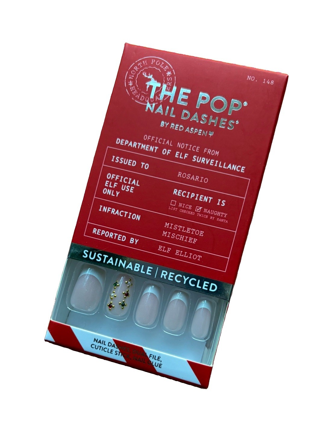 Red Aspen Press On Nail Dashes Caught Red Handed Rosario Medium Coffin NIB