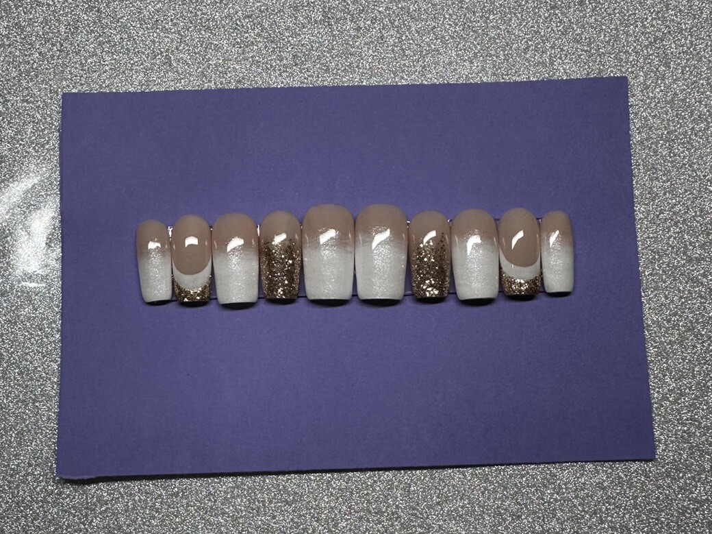 Premade French Gold Press On Nails Xs,S,M