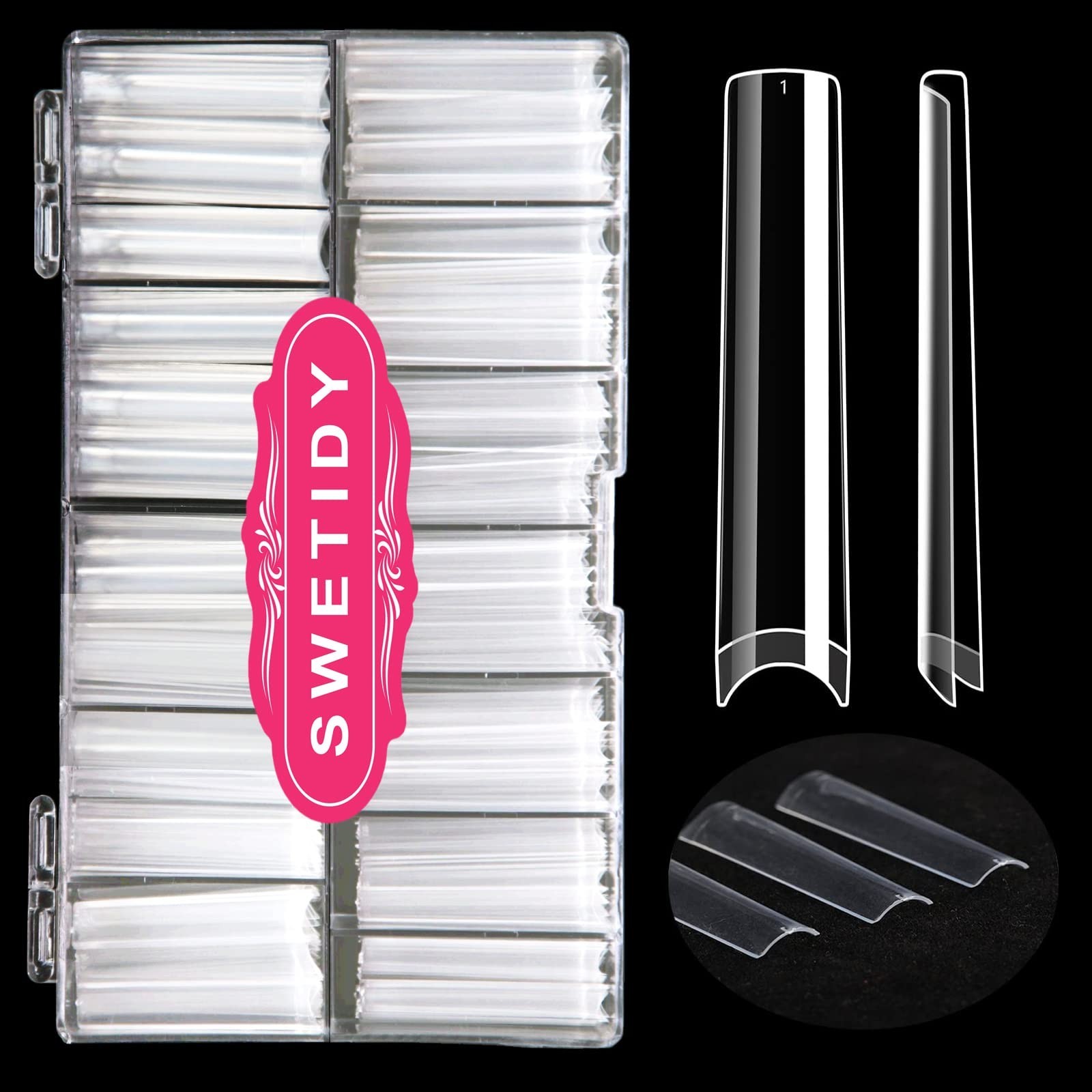 3XL Long Square Nail Tips – 360PCS Clear Acrylic Half Cover False Nails, 12 Size