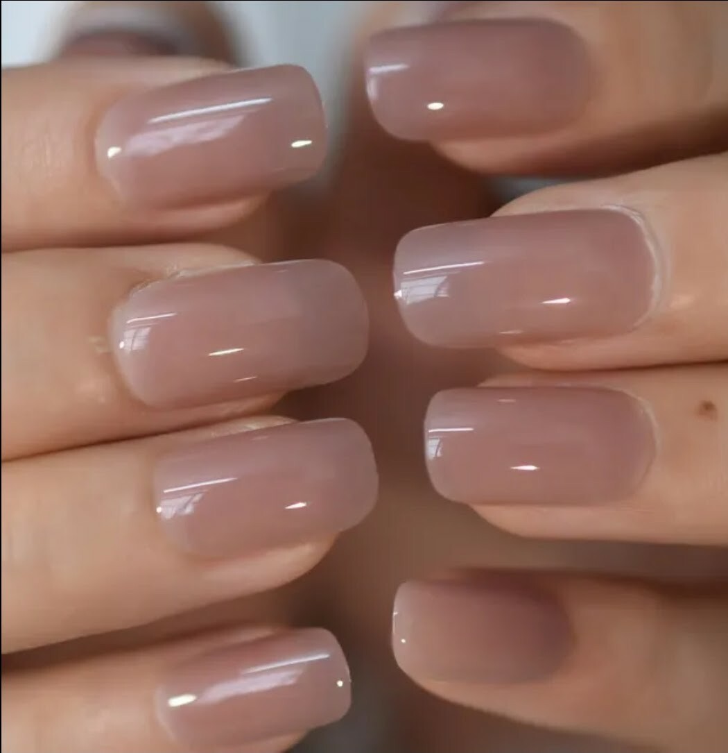 24 Square Nude Glaze Press on nails kit Glue on jelly tan clear taupe