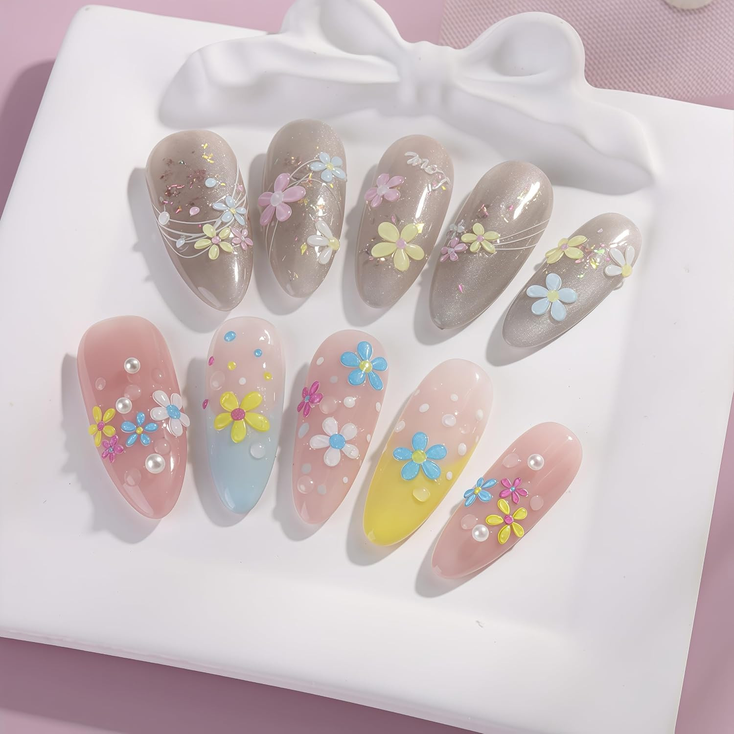 Flower Nail Art Stickers Decals 5D Flowers Nail Stickers Summer Daisy Sunflower