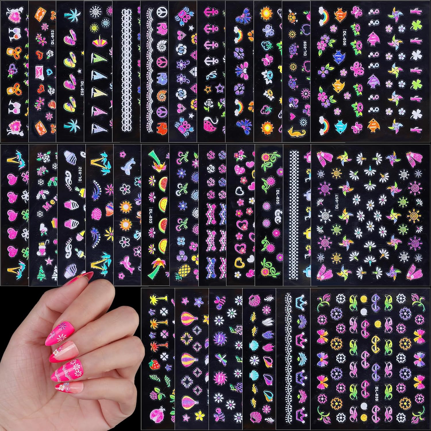 Nail Stickers for Girls, 30 Sheets Cute Kids Nail Stickers for Nail Art, Self-Ad