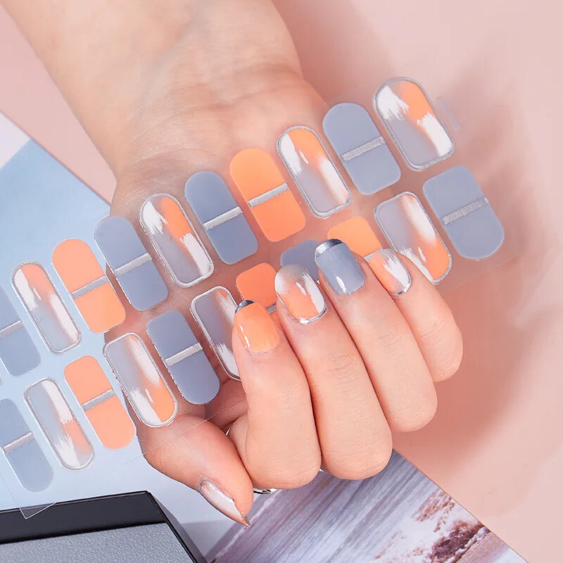 16 Strips Patch Full Cover Wraps Gel Nail Sticker UV Lamp Semi-Cured Manicure
